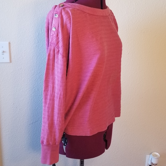 Anthropologie Pink Long Sleeve Button Shoulder Top - Picture 4 of 7